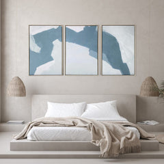 Set Of Three Blues and Grays Abstract Framed Canvas Wall Art Floater Frame Graphic Art Wall Art - Homeroots
