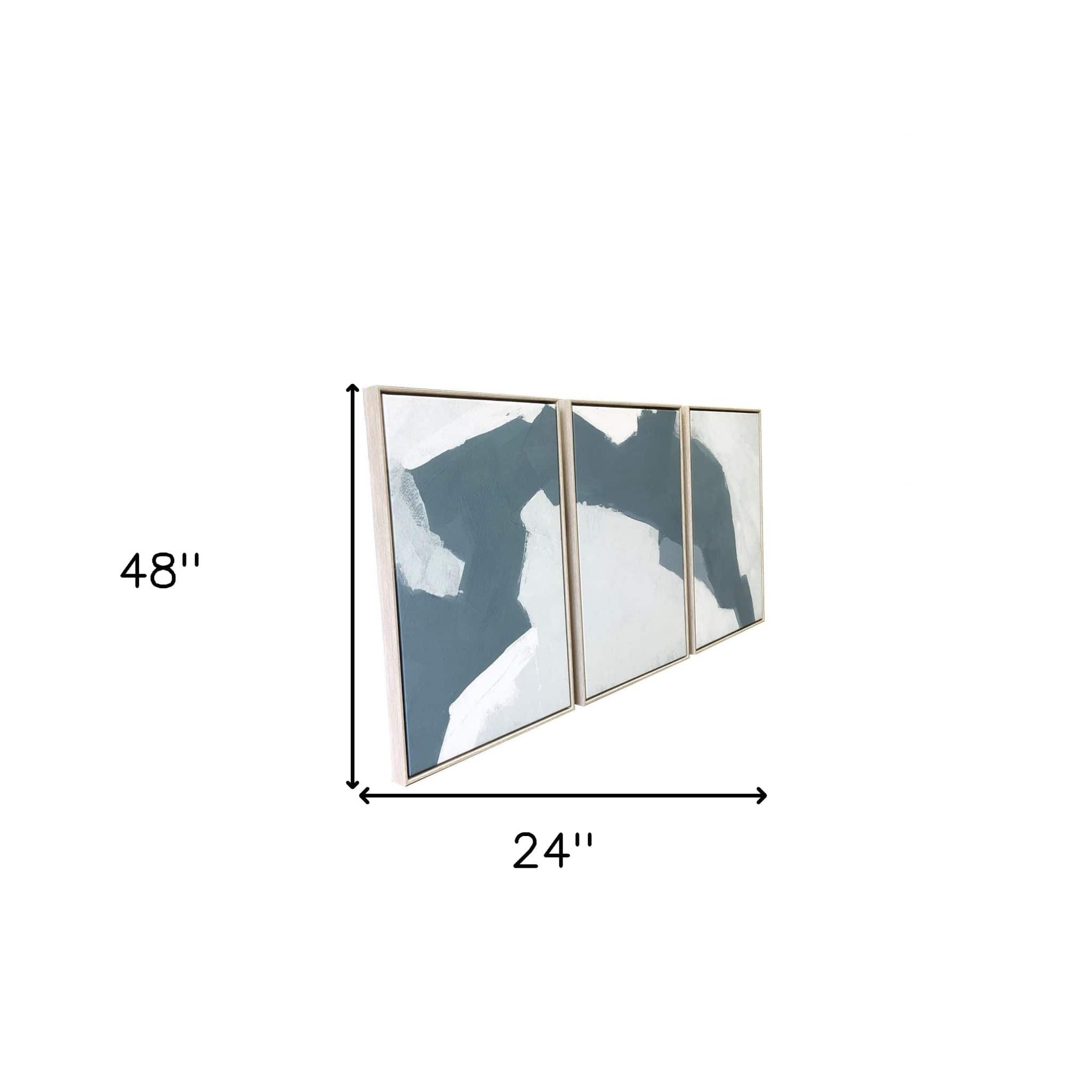 Set Of Three Blues and Grays Abstract Framed Canvas Wall Art Floater Frame Graphic Art Wall Art - Homeroots