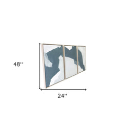 Set Of Three Blues and Grays Abstract Framed Canvas Wall Art Floater Frame Graphic Art Wall Art - Homeroots