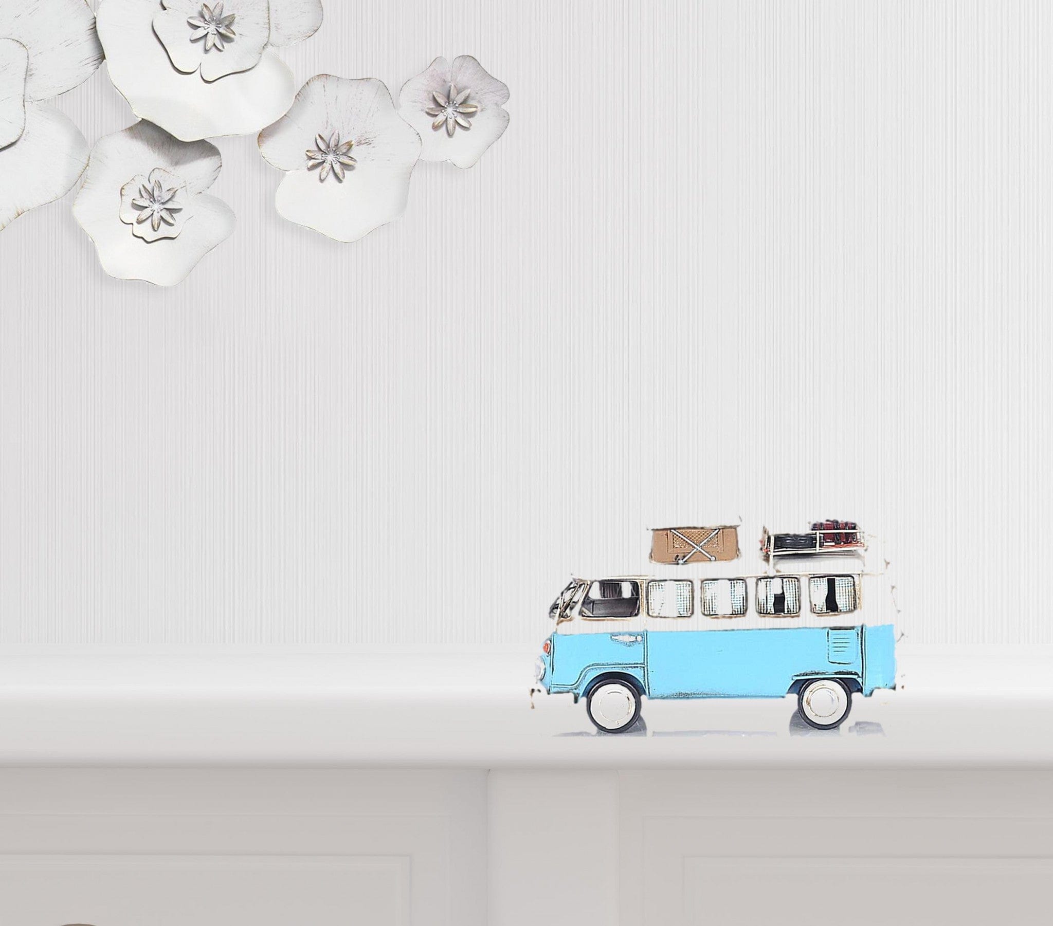 6" Blue And White Metal Volkswagen Bus Sculpture - Homeroots - Flyclothing LLC