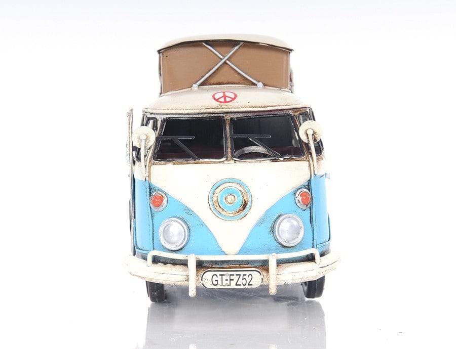 6" Blue And White Metal Volkswagen Bus Sculpture - Homeroots