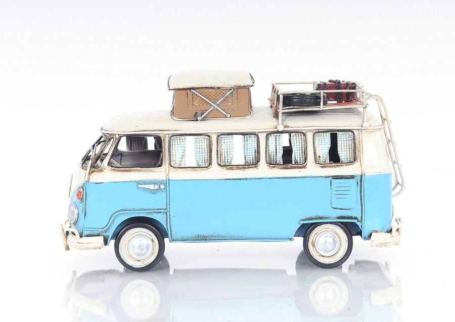 6" Blue And White Metal Volkswagen Bus Sculpture - Homeroots - Flyclothing LLC