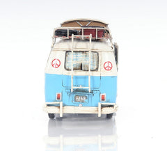 6" Blue And White Metal Volkswagen Bus Sculpture - Homeroots