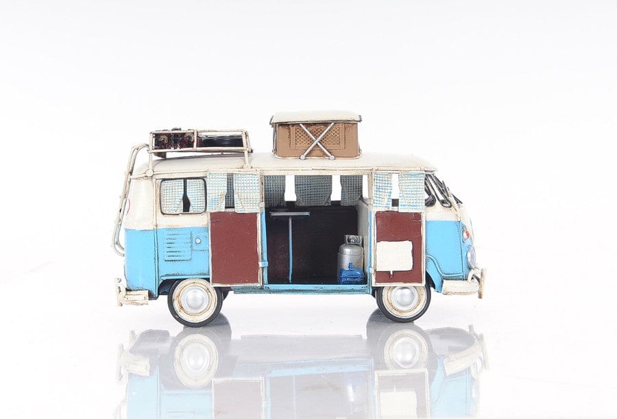 6" Blue And White Metal Volkswagen Bus Sculpture - Homeroots