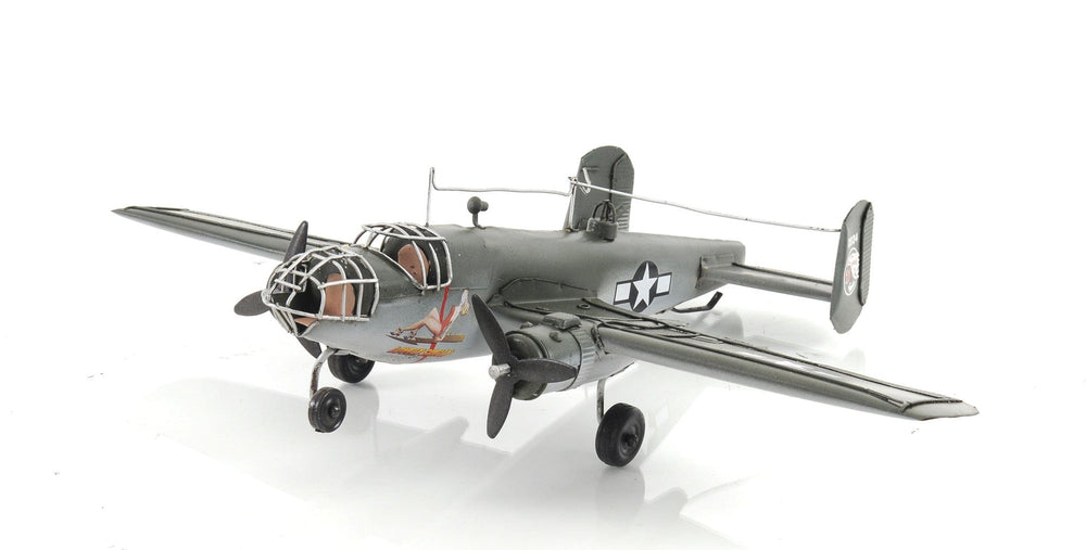 4" Gray and White Metal c1941 North American B-25 Mitchell Bomber Hand Painted Airplane Sculpture - Homeroots - Flyclothing LLC