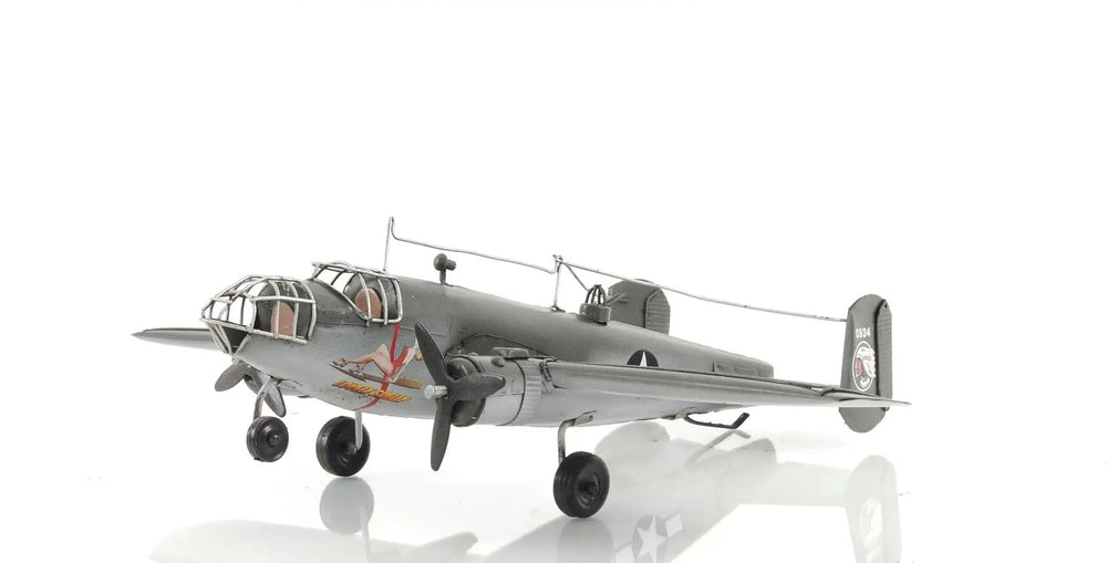 4" Gray and White Metal c1941 North American B-25 Mitchell Bomber Hand Painted Airplane Sculpture - Homeroots - Flyclothing LLC