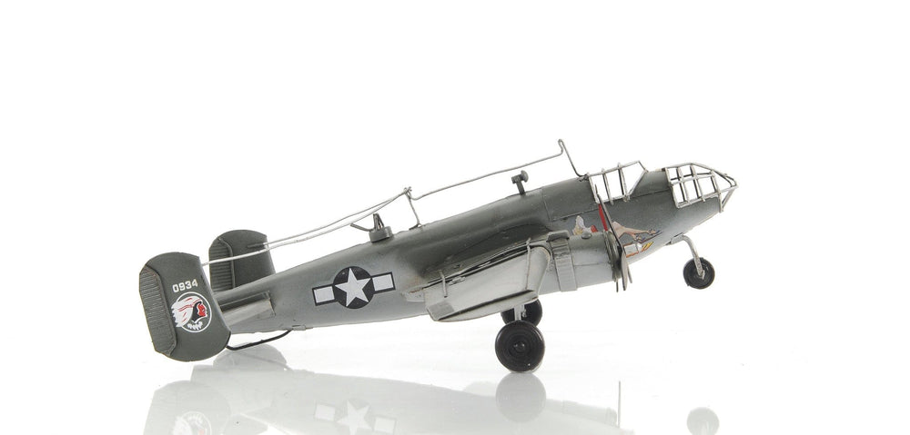 4" Gray and White Metal c1941 North American B-25 Mitchell Bomber Hand Painted Airplane Sculpture - Homeroots