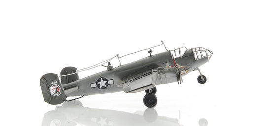 4" Gray and White Metal c1941 North American B-25 Mitchell Bomber Hand Painted Airplane Sculpture