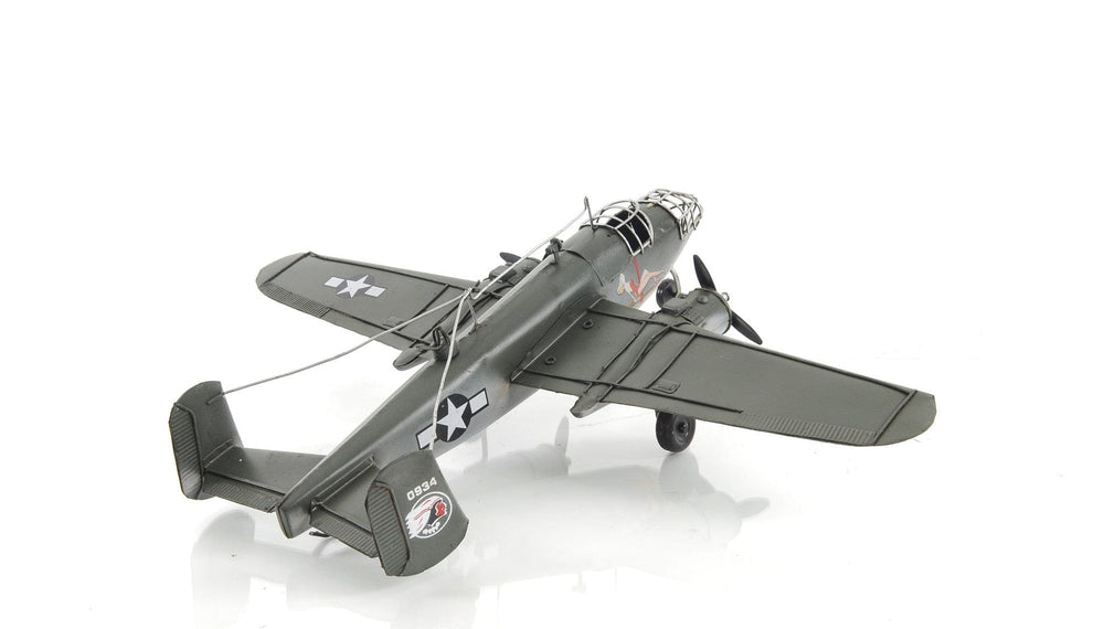 4" Gray and White Metal c1941 North American B-25 Mitchell Bomber Hand Painted Airplane Sculpture - Homeroots - Flyclothing LLC