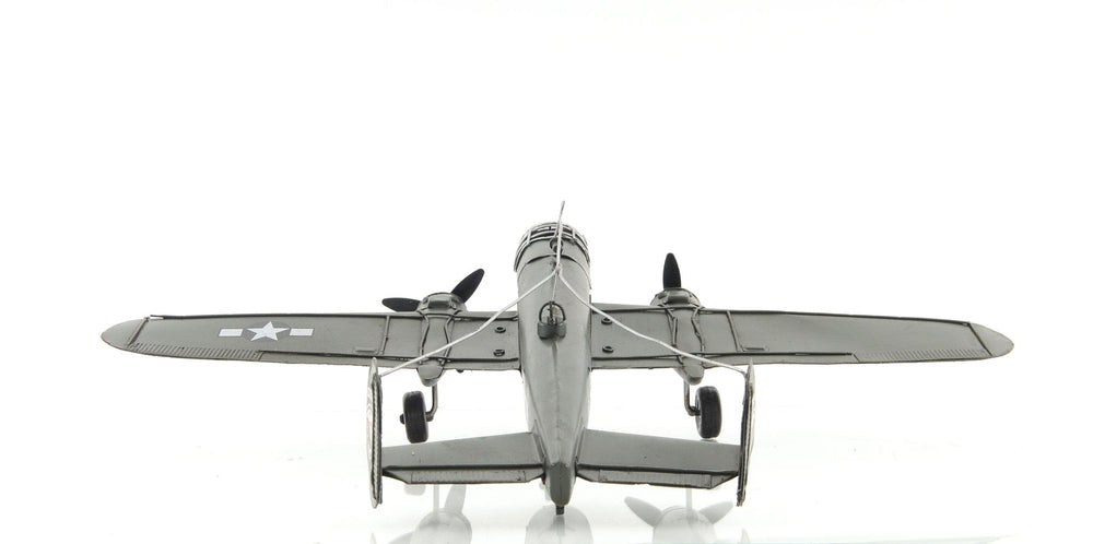 4" Gray and White Metal c1941 North American B-25 Mitchell Bomber Hand Painted Airplane Sculpture - Homeroots - Flyclothing LLC