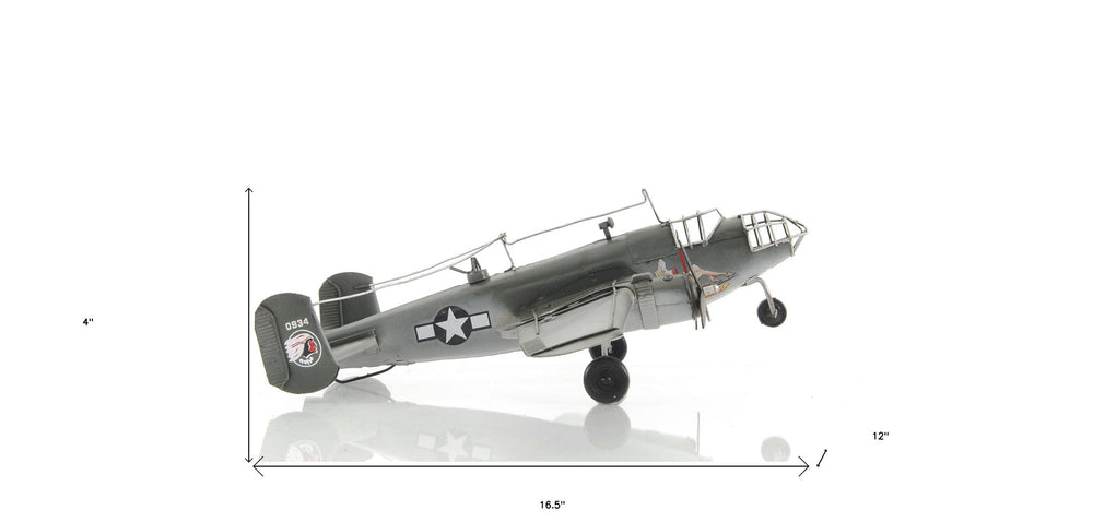 4" Gray and White Metal c1941 North American B-25 Mitchell Bomber Hand Painted Airplane Sculpture - Homeroots - Flyclothing LLC