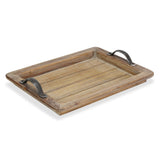 Wooden Paneled Tray with Metal Handles - Homeroots