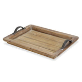 Wooden Paneled Tray with Metal Handles - Homeroots
