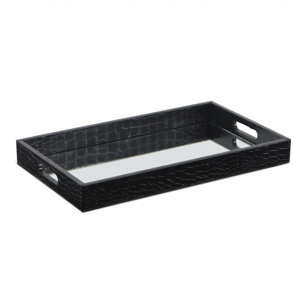 Black Faux Snakeskin Tray with Beveled Mirror - Homeroots