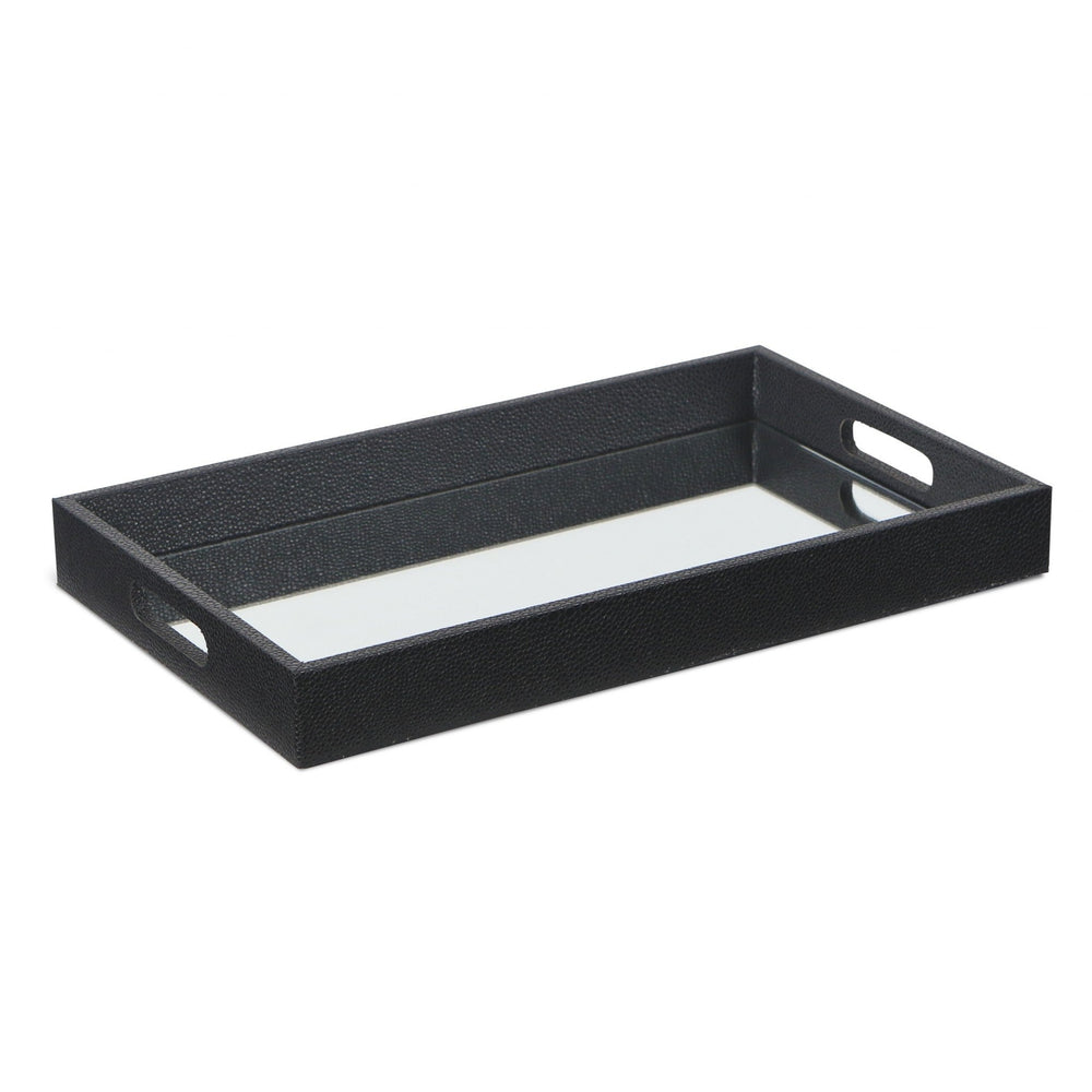Black Shagreen Tray with Beveled Mirror - Homeroots
