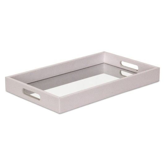 16" White Shagreen and Mirror Tray - Homeroots