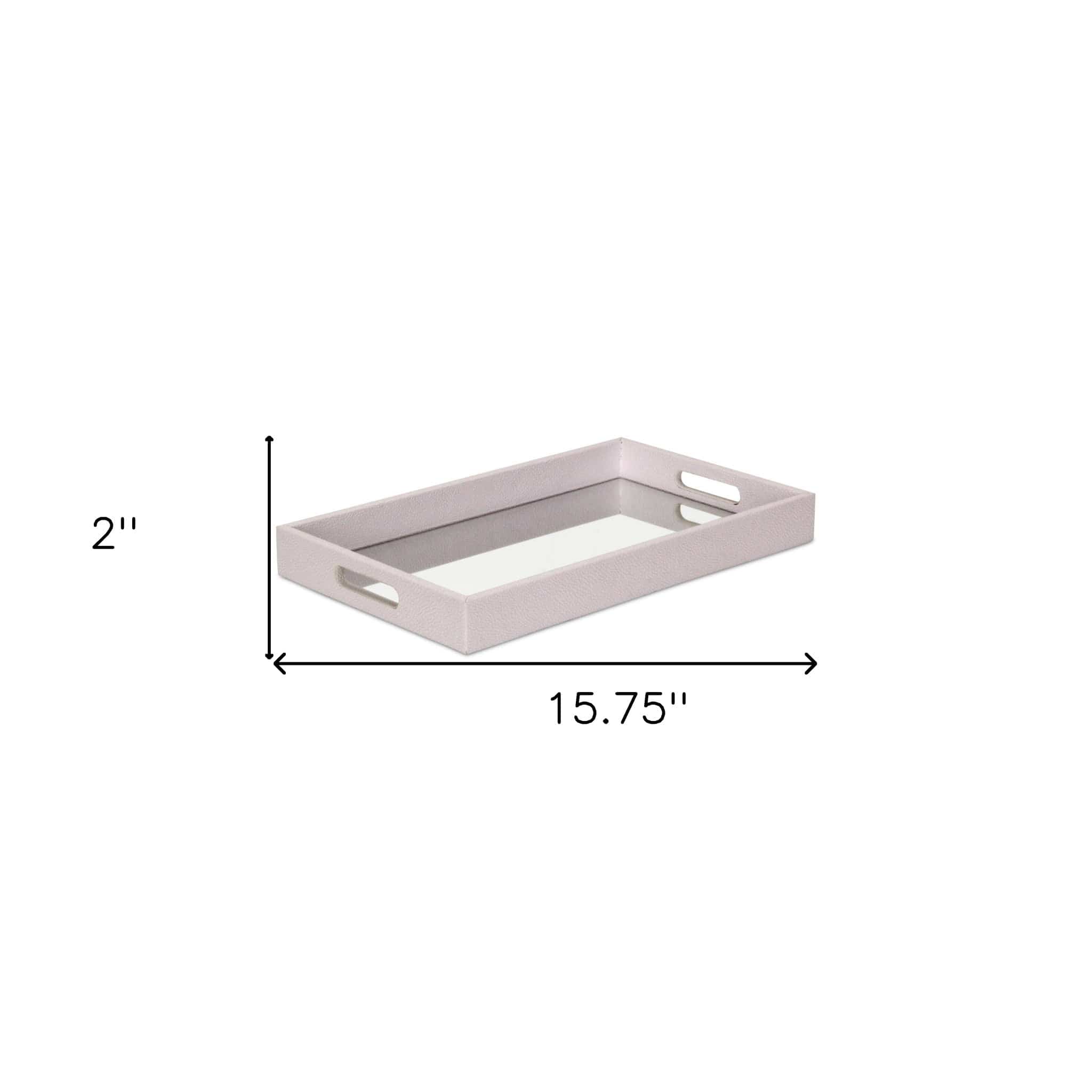16" White Shagreen and Mirror Tray - Homeroots - Flyclothing LLC