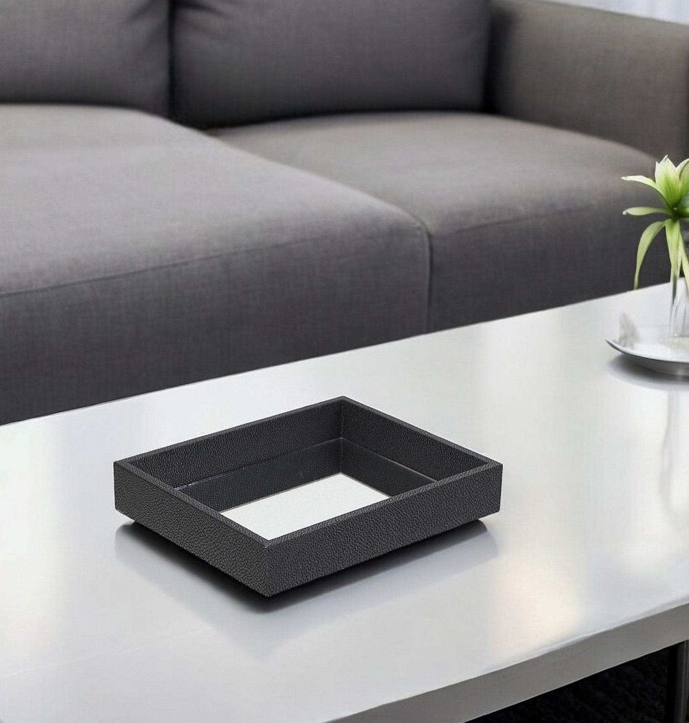 Black Shagreen Mirrored Tray - Homeroots - Flyclothing LLC