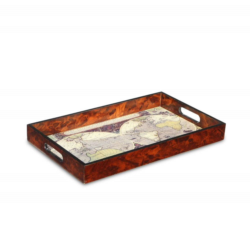 World Map Vintage Burlwood Serving Tray - Homeroots