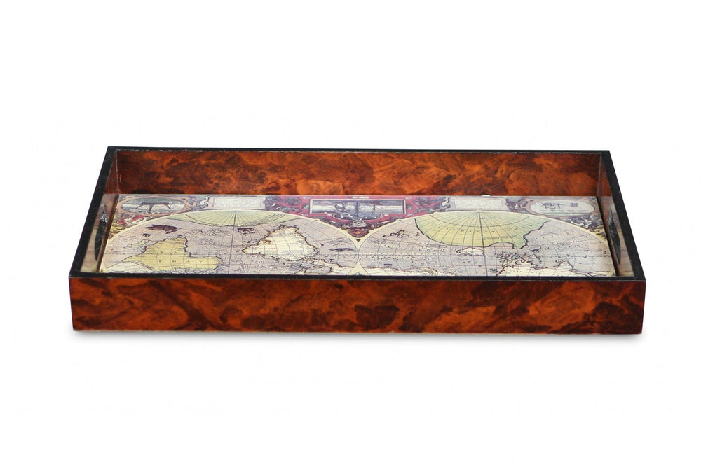 World Map Vintage Burlwood Serving Tray - Homeroots - Flyclothing LLC