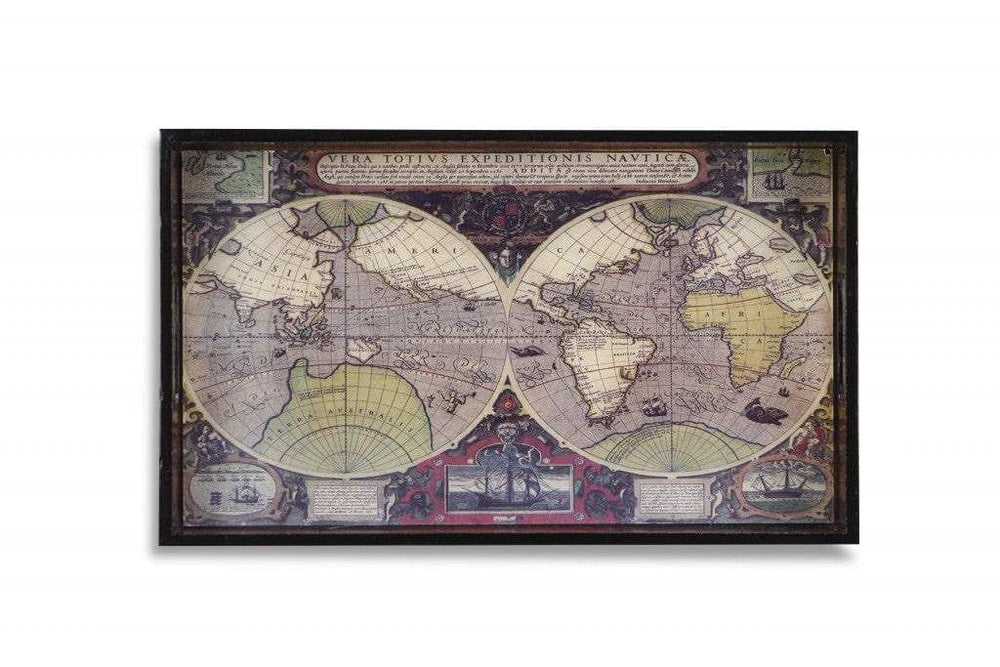 World Map Vintage Burlwood Serving Tray - Homeroots - Flyclothing LLC