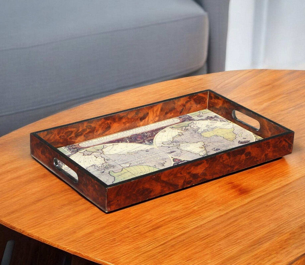 World Map Vintage Burlwood Serving Tray - Homeroots - Flyclothing LLC