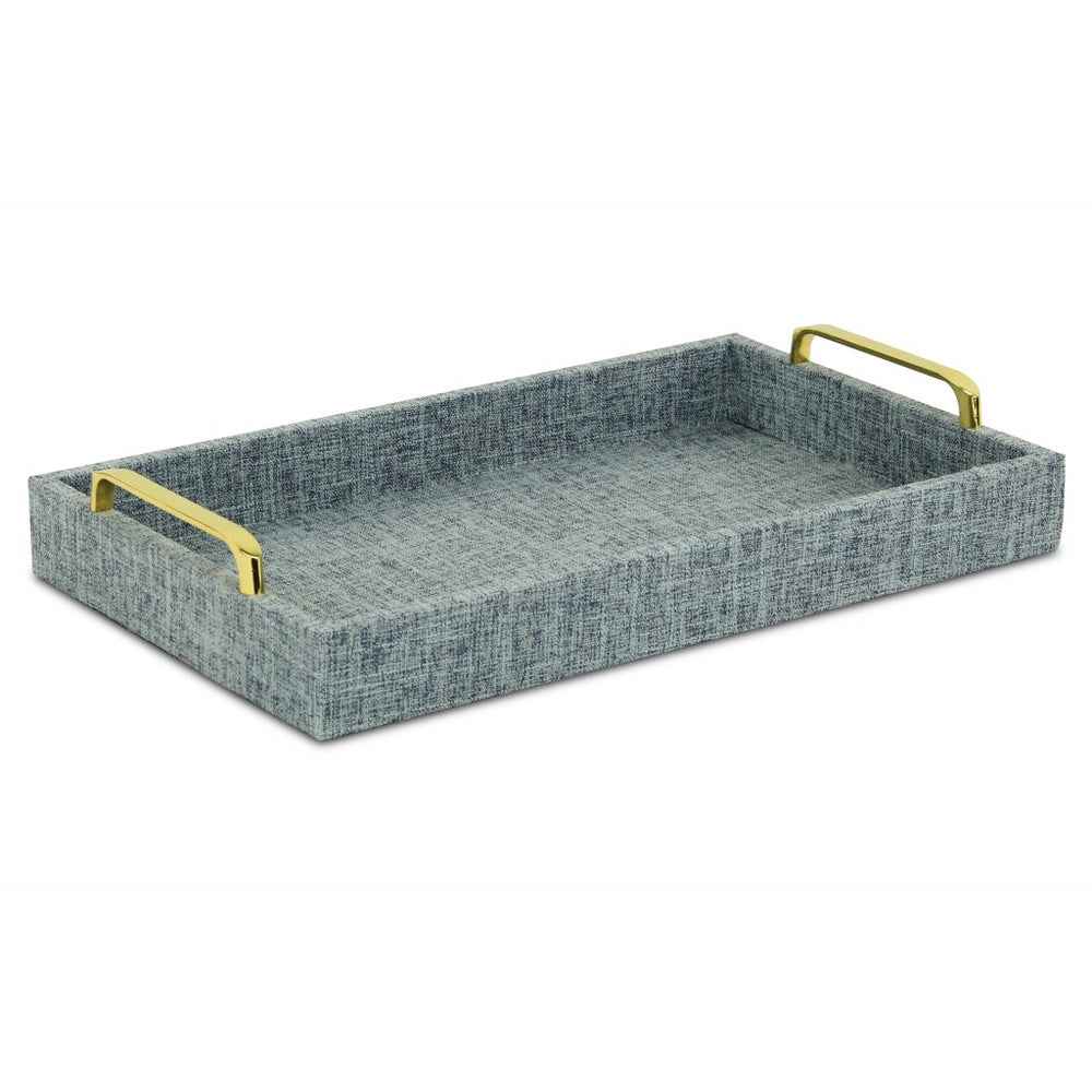 Light Blue Linen and Wooden Tray - Homeroots