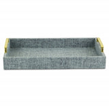 Light Blue Linen and Wooden Tray - Homeroots