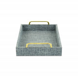 Light Blue Linen and Wooden Tray - Homeroots