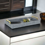 Light Blue Linen and Wooden Tray - Homeroots - Flyclothing LLC