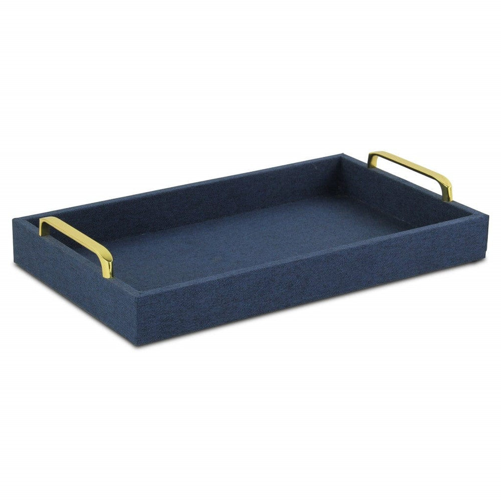 Navy Blue Linen and Wooden Tray - Homeroots