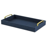 Navy Blue Linen and Wooden Tray - Homeroots