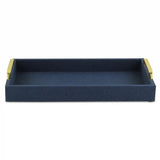 Navy Blue Linen and Wooden Tray - Homeroots