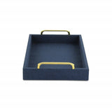 Navy Blue Linen and Wooden Tray - Homeroots