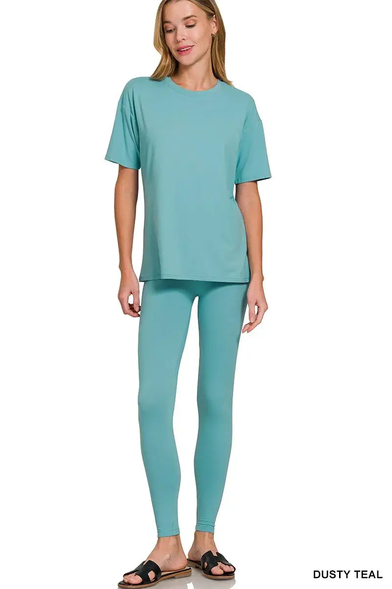 Zenana Brushed Dty Microfiber Short Sleeve Top and Pants Loungewear Set - Trendsi - Flyclothing LLC