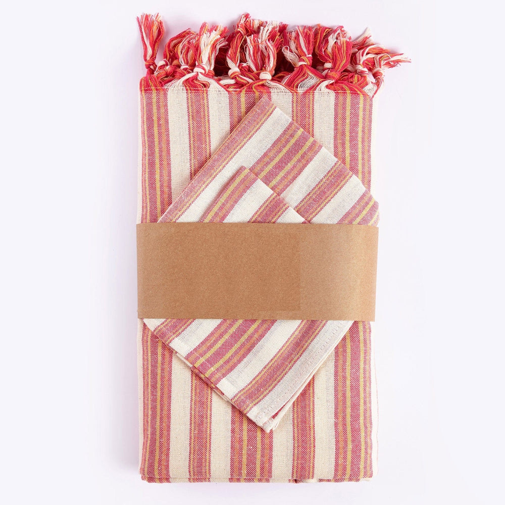 Boho Sunset Color Striped Tablecloth Set - Homeroots