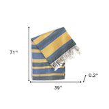 Denim Blue and Yellow Striped Turkish Towel Beach Blanket - Homeroots - Flyclothing LLC
