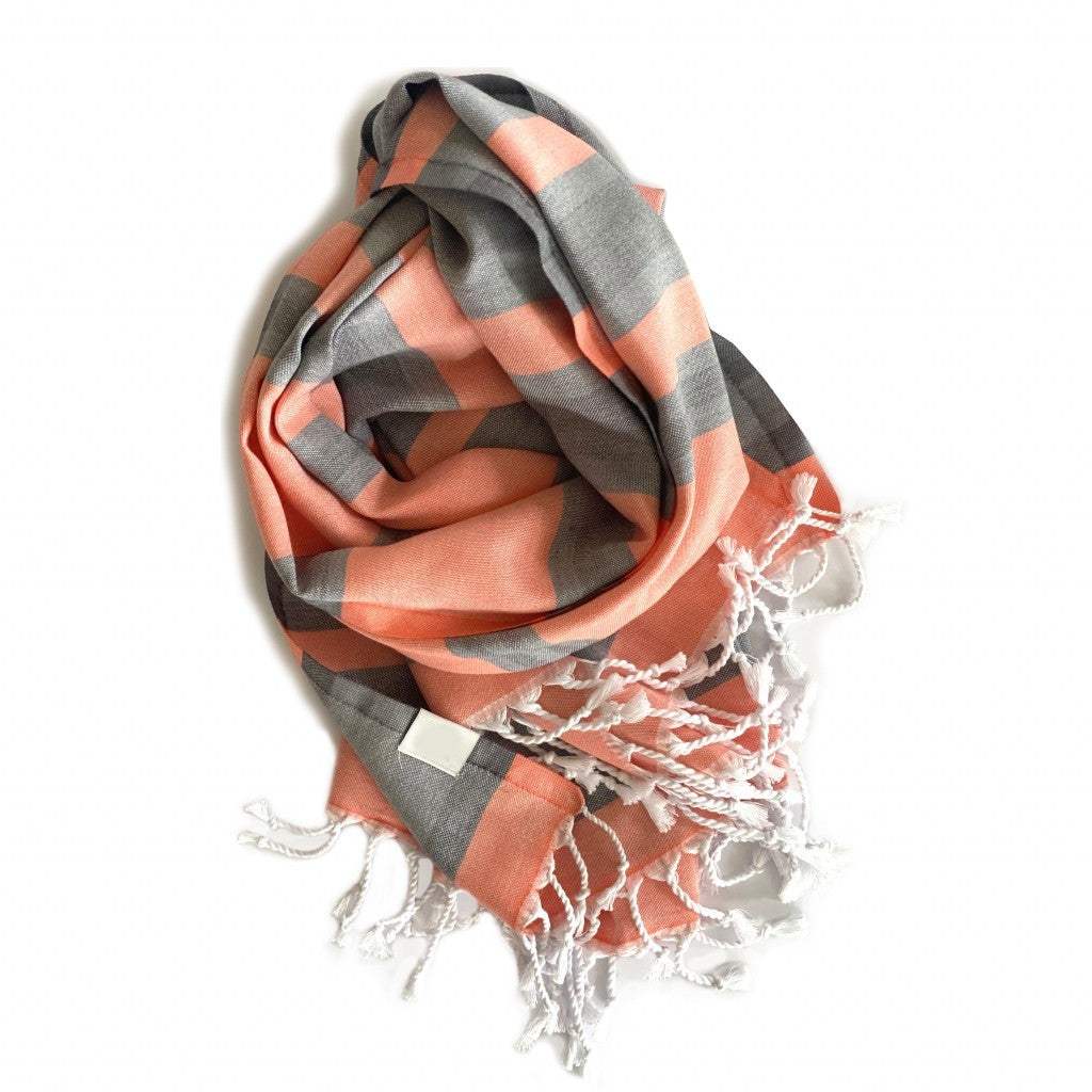 Peach and Dark Grey Striped Design Turkish Beach Blanket - Homeroots - Flyclothing LLC