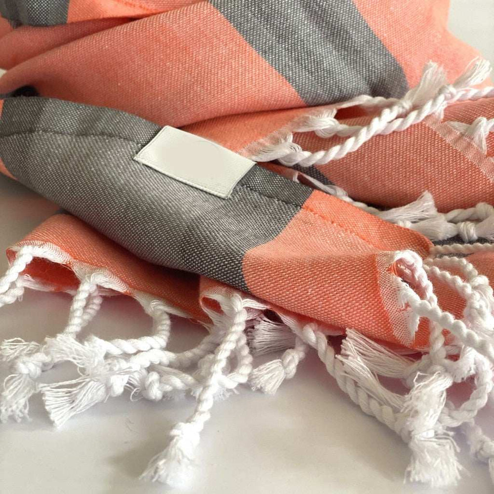 Peach and Dark Grey Striped Design Turkish Beach Blanket - Homeroots - Flyclothing LLC