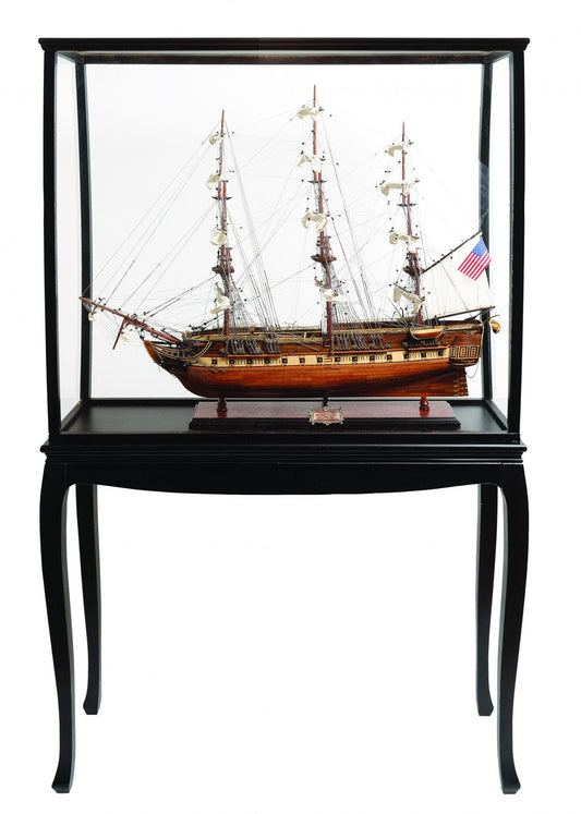 69" Wood Brown 1797 USS Constitution Large Floor Hand Painted Decorative Boat with Case - Homeroots