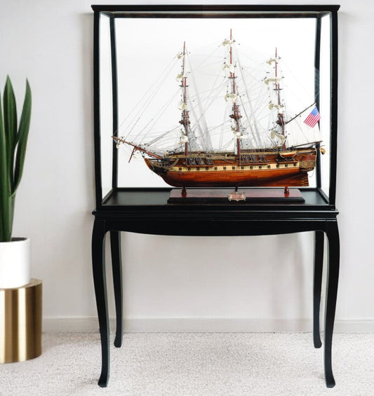 69" Wood Brown 1797 USS Constitution Large Floor Hand Painted Decorative Boat with Case - Homeroots