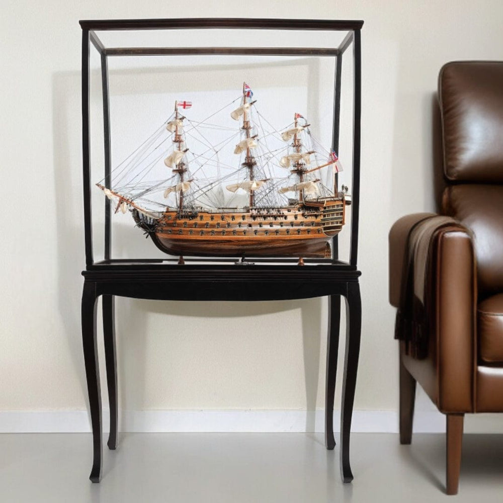 30" Wood Brown HMS Victory Medium Open Front Display Case Boat Hand Painted Decorative Boat - Homeroots