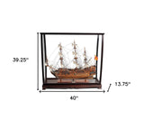 39" Wood Brown San Felipe Large Table Top Display Hand Painted Decorative Boat - Homeroots - Flyclothing LLC