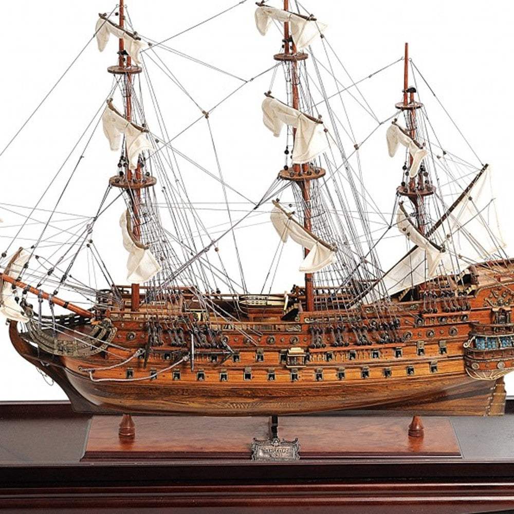 39" Wood Brown San Felipe Large Table Top Display Hand Painted Decorative Boat - Homeroots - Flyclothing LLC
