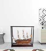 39" Wood Brown San Felipe Large Table Top Display Hand Painted Decorative Boat - Homeroots - Flyclothing LLC