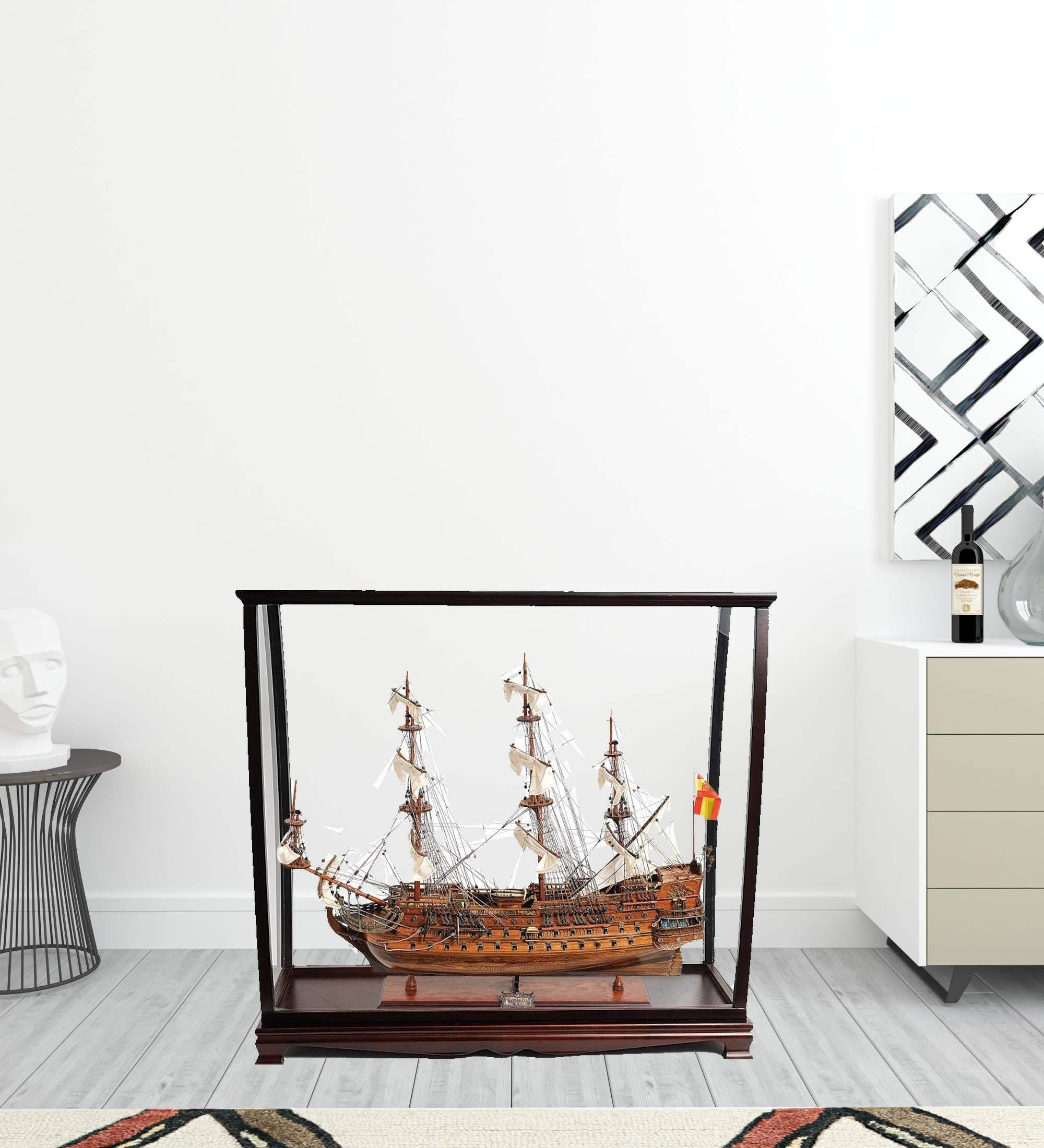 39" Wood Brown San Felipe Large Table Top Display Hand Painted Decorative Boat - Homeroots - Flyclothing LLC