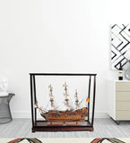 39" Wood Brown San Felipe Large Table Top Display Hand Painted Decorative Boat - Homeroots