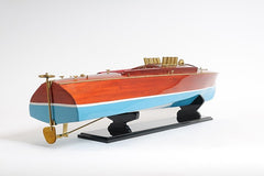 9" Brown Blue And Red Manufactured Wood Hand Painted Decorative Boat