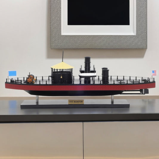 11" Black and Red 1862 USS Monitor Boat Hand Painted Decorative Boat