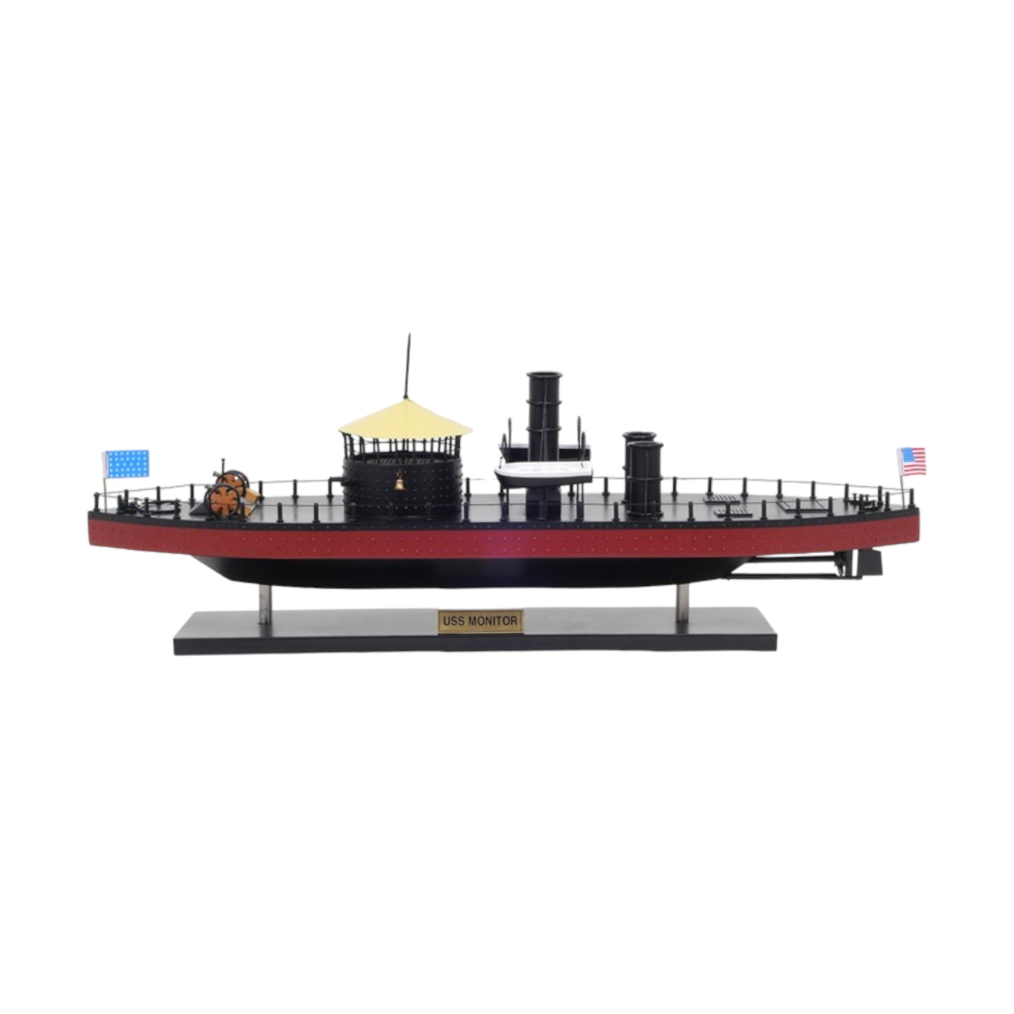 11" Black and Red 1862 USS Monitor Boat Hand Painted Decorative Boat